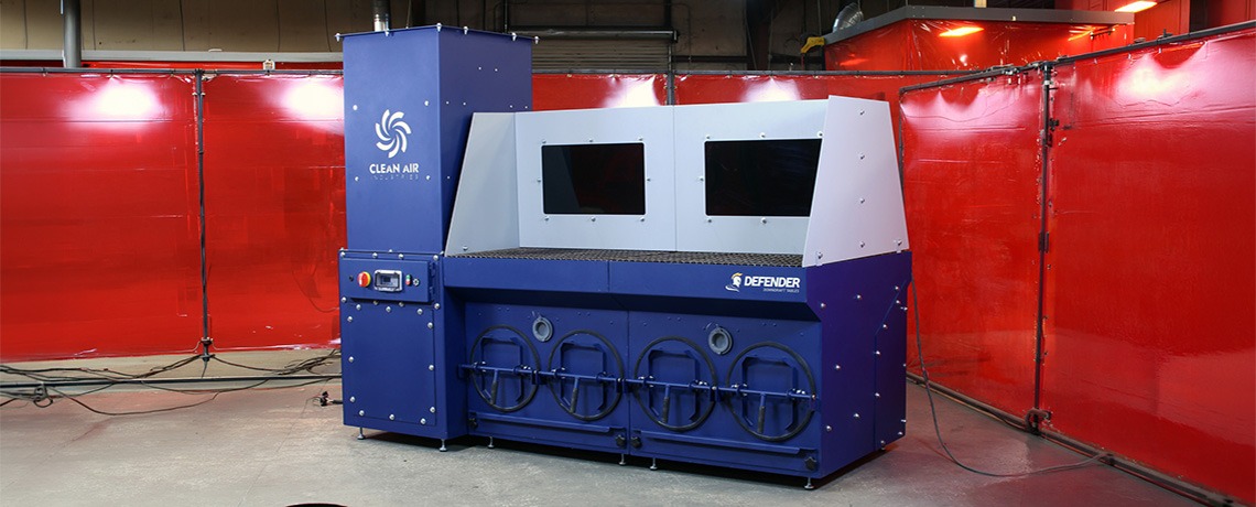 Defender 4x6 Downdraft Table with sidewalls and lexan dividers.